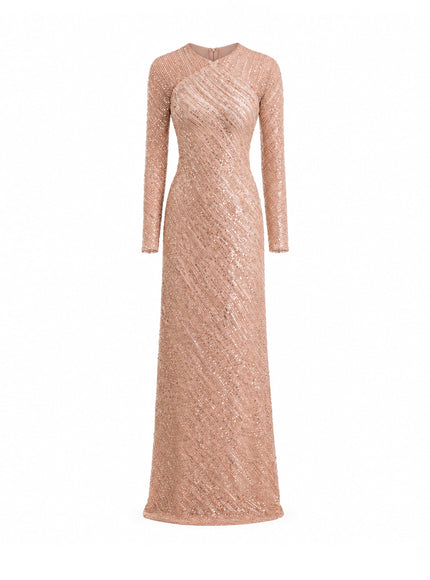 Gemy Maalouf Beaded Sequin Gown No. 2173 Salmon