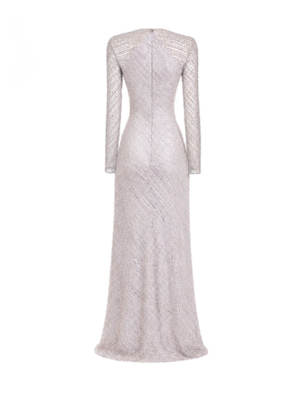 Gemy Maalouf Beaded Sequin Gown No. 2173 Silver