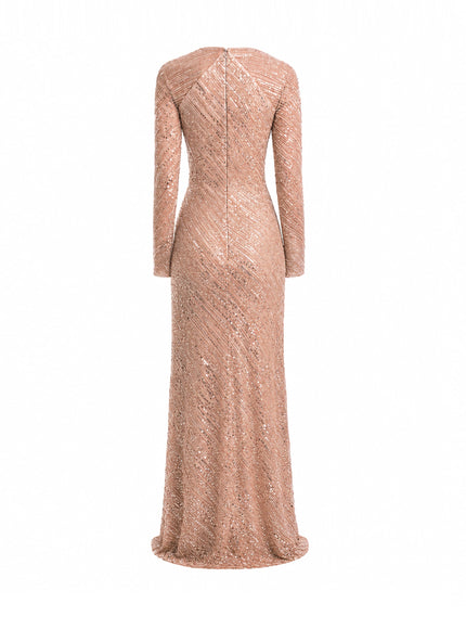 Gemy Maalouf Beaded Sequin Gown No. 2173 Salmon