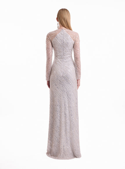 Gemy Maalouf Beaded Sequin Gown No. 2173 Silver