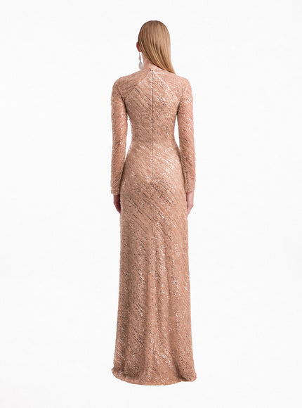 Gemy Maalouf Beaded Sequin Gown No. 2173 Salmon