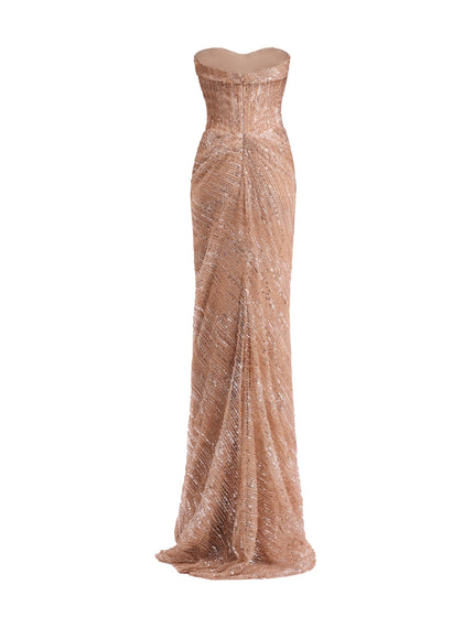 Gemy Maalouf Beaded Sweetheart Gown Salmon