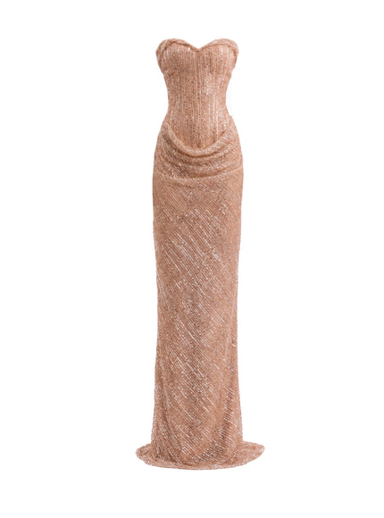 Gemy Maalouf Beaded Sweetheart Gown Salmon