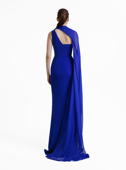 Gemy Maalouf Asymmetrical Draping Crepe Gown Blue