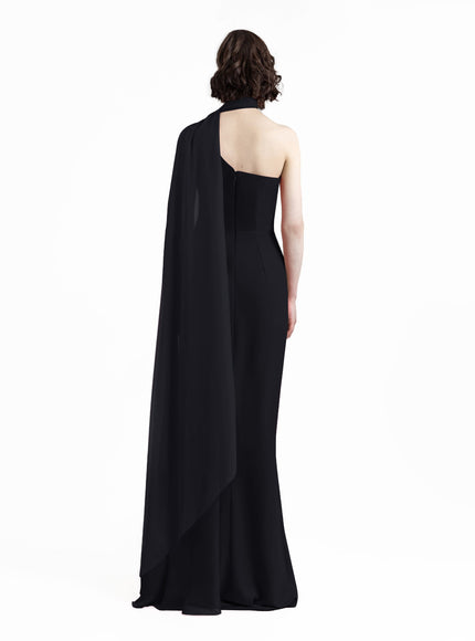 Gemy Maalouf Asymmetrical Draping Crepe Gown Black