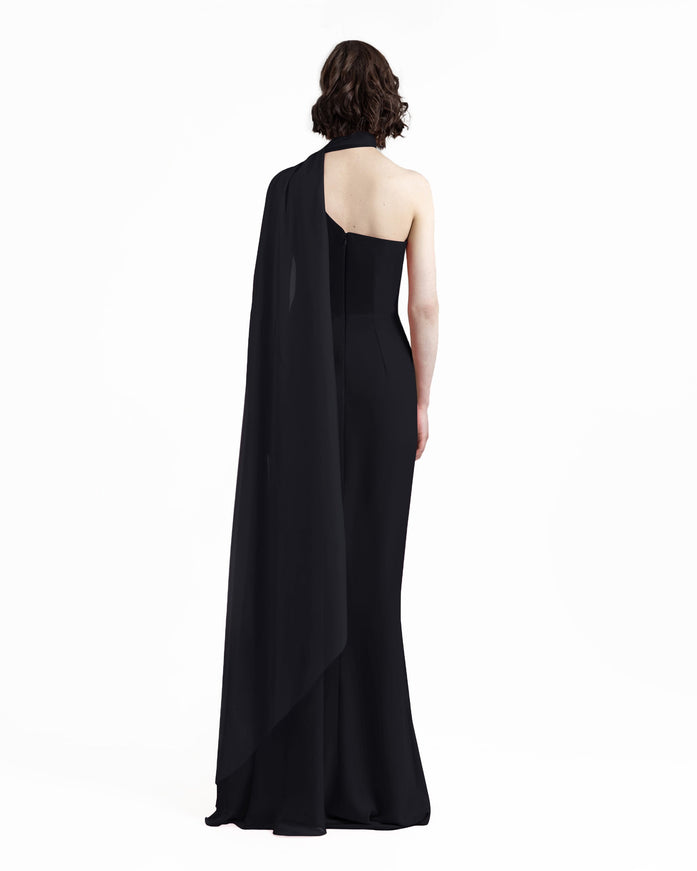 Gemy Maalouf Asymmetrical Draping Crepe Gown