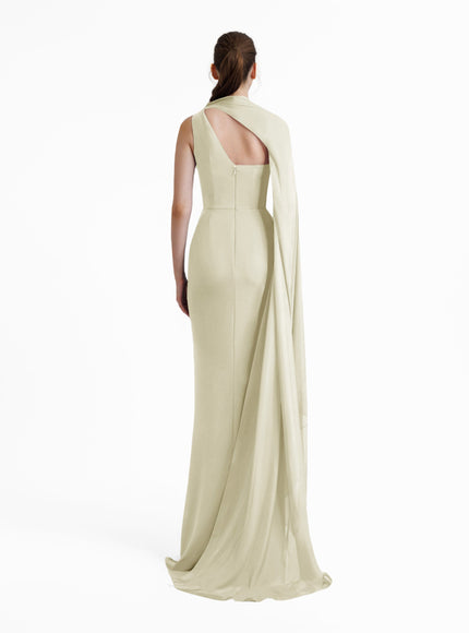 Gemy Maalouf Asymmetrical Draping Crepe Gown Green