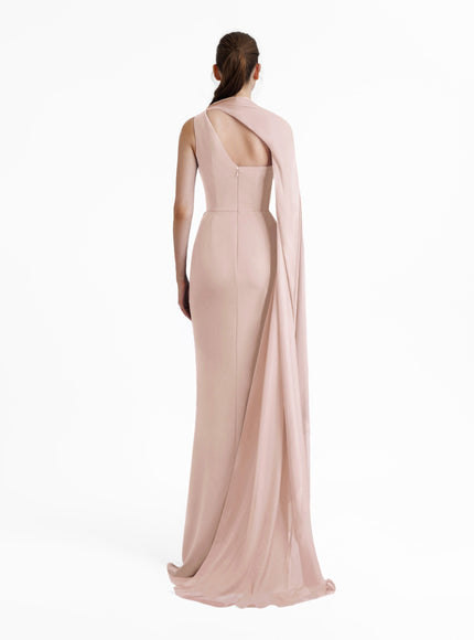 Gemy Maalouf Asymmetrical Draping Crepe Gown Pink