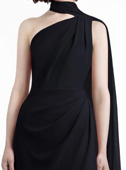 Gemy Maalouf Asymmetrical Draping Crepe Gown Black