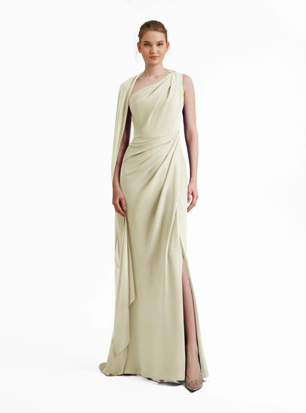 Gemy Maalouf Asymmetrical Draping Crepe Gown Green