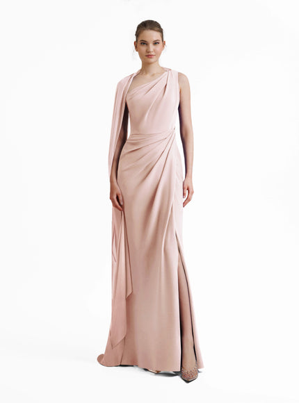 Gemy Maalouf Asymmetrical Draping Crepe Gown Pink
