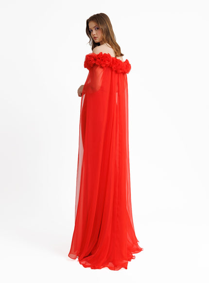 Gemy Maalouf Off-The-Shoulders With Flower Embellishment Gown Orange