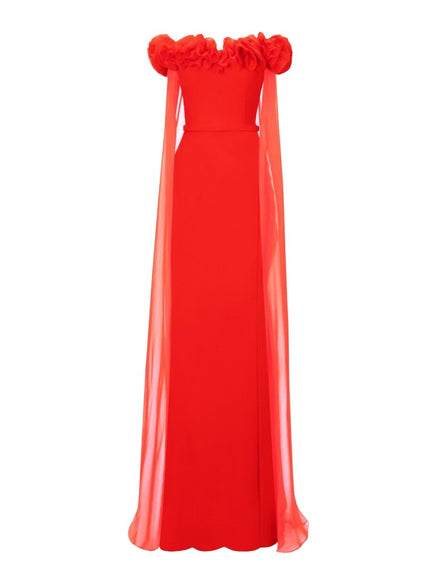 Gemy Maalouf Off-The-Shoulders With Flower Embellishment Gown Orange