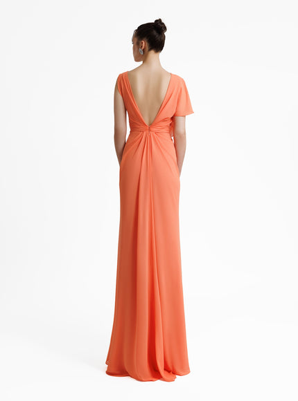 Gemy Maalouf Open V-Shaped Back Gown Orange