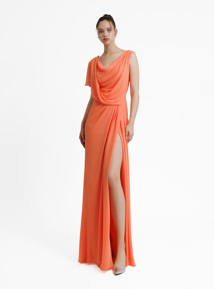 Gemy Maalouf Open V-Shaped Back Gown Orange