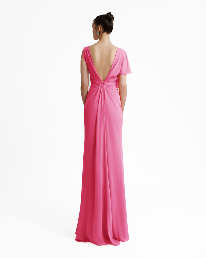 Gemy Maalouf Open V-Shaped Back Gown Pink