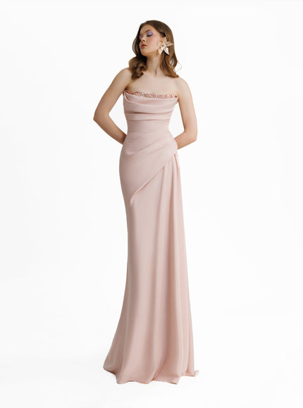 Gemy Maalouf Beaded Strapless Gown No. 1887 Pink