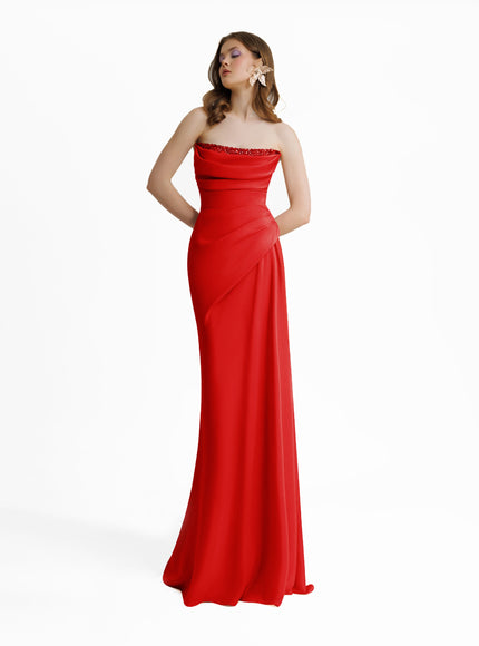 Gemy Maalouf Beaded Strapless Gown No. 1887 Red