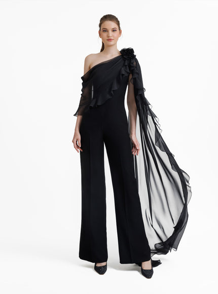Gemy Maalouf Jumpsuit With Cape Like Chiffon Sleeves