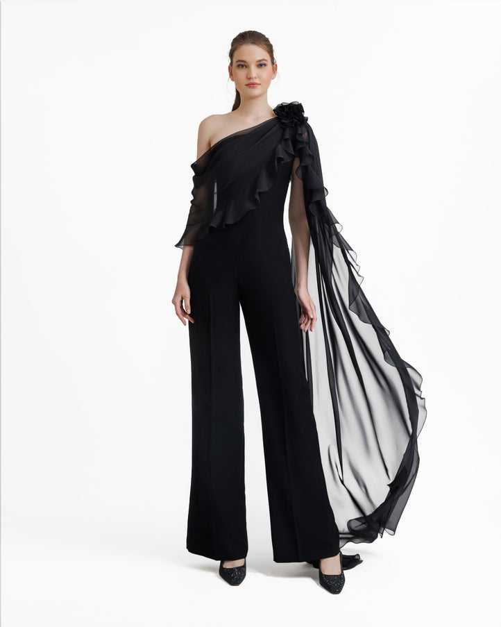 Gemy Maalouf Jumpsuit With Cape Like Chiffon Sleeves