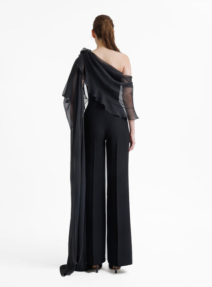 Gemy Maalouf Jumpsuit With Cape Like Chiffon Sleeves