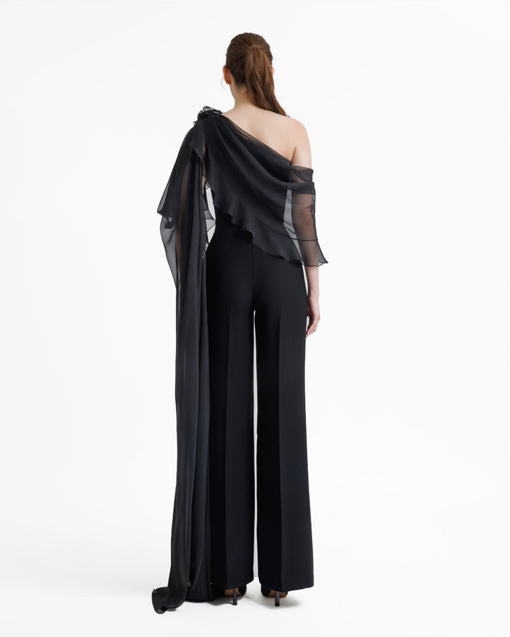 Gemy Maalouf Jumpsuit With Cape Like Chiffon Sleeves