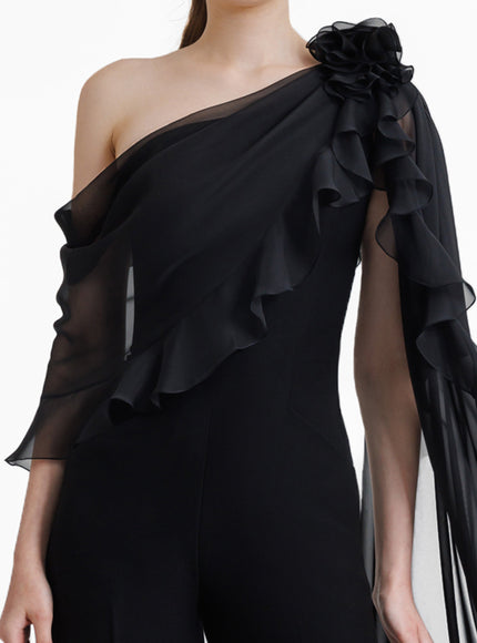 Gemy Maalouf Jumpsuit With Cape Like Chiffon Sleeves