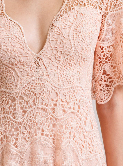 Gemy Maalouf Lace Gown With Deep V-Neck