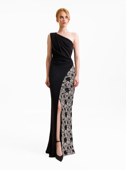 Gemy Maalouf One-Shoulder Gown Embroided On The Side