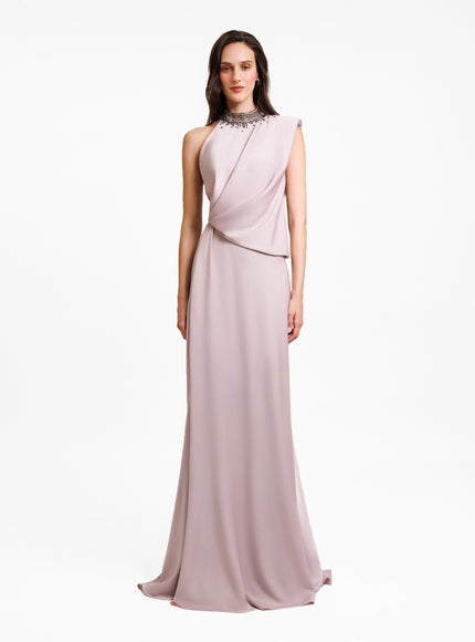 Gemy Maalouf Asymmetrical Embellished Collar Gown Purple
