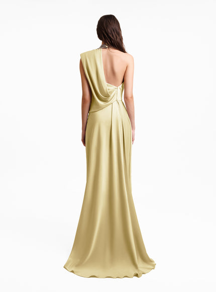Gemy Maalouf Asymmetrical Embellished Collar Gown Green