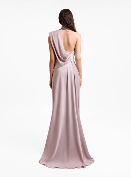 Gemy Maalouf Asymmetrical Embellished Collar Gown Purple