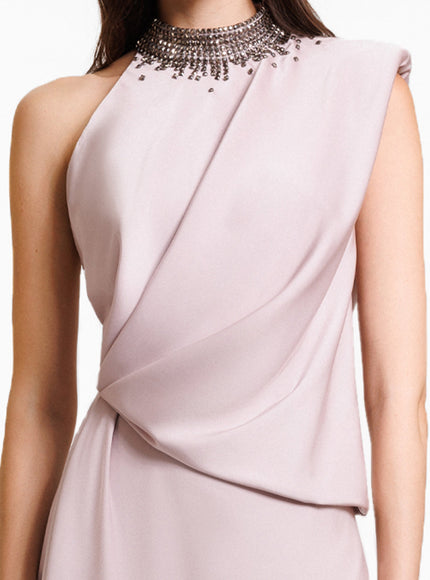 Gemy Maalouf Asymmetrical Embellished Collar Gown Purple