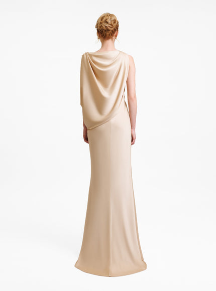 Gemy Maalouf Asymmetrical Draped Gown No. 1977 Beige