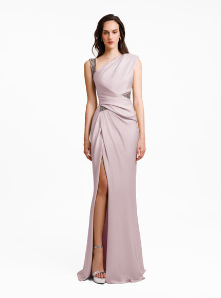 Gemy Maalouf Embellished Asymmetrical Neckline Gown No. 1978 Purple