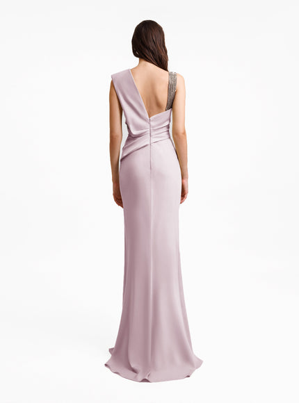 Gemy Maalouf Embellished Asymmetrical Neckline Gown No. 1978 Purple