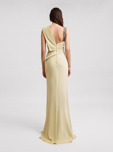 Gemy Maalouf Embellished Asymmetrical Neckline Gown No. 1978 Green