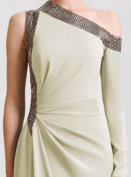 Gemy Maalouf Embellished Asymmetrical Neckline Gown No. 1979 Green