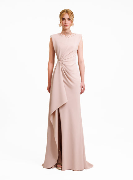 Gemy Maalouf Stone-Embellished Collar Gown