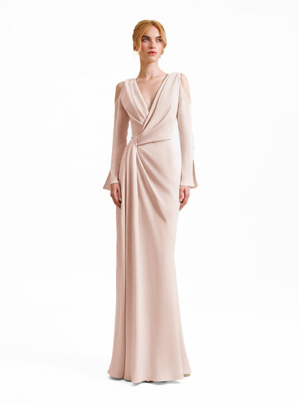 Gemy Maalouf Draped Cut-Out Shoulder Gown Pink