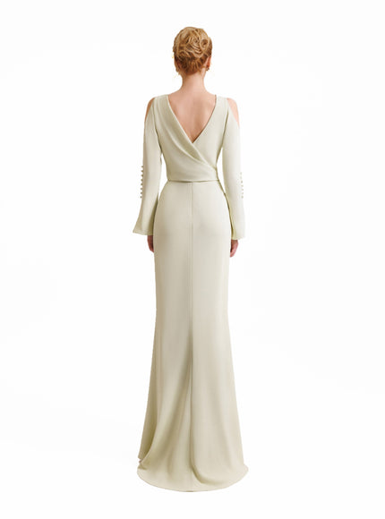 Gemy Maalouf Draped Cut-Out Shoulder Gown Green