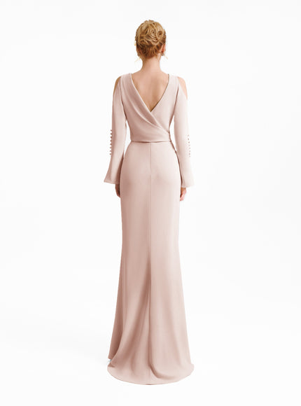 Gemy Maalouf Draped Cut-Out Shoulder Gown Pink