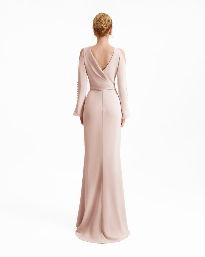 Gemy Maalouf Draped Cut-Out Shoulder Gown Pink