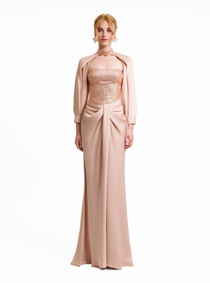 Gemy Maalouf Strapless Long Gown With Bolero