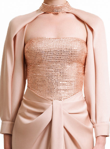 Gemy Maalouf Strapless Long Gown With Bolero