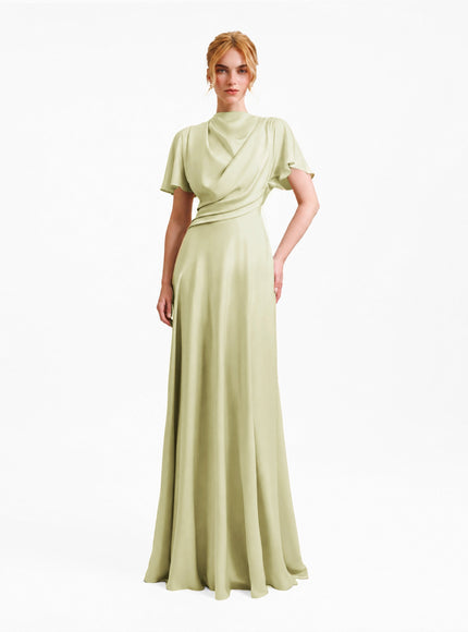 Gemy Maalouf High Collar And Cut-Out Back Gown No. 1987LDSLV Green