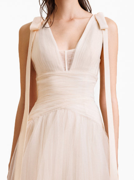 Gemy Maalouf Bow-Shoulder Tulle Gown