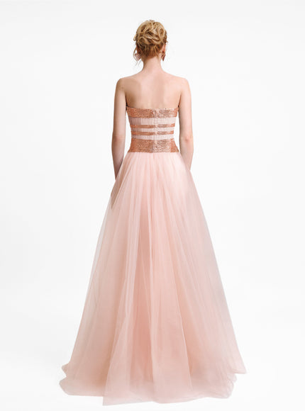 Gemy Maalouf Embellished Corset Tulle Gown
