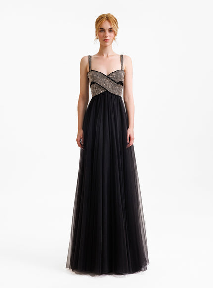 Gemy Maalouf Embellished Top Bow-Like Gown Black