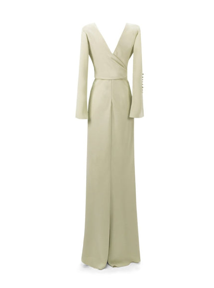 Gemy Maalouf Draped Cut-Out Shoulder Gown Green